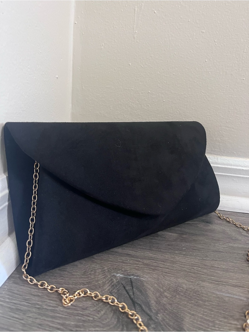 Black Envelope Clutch with Gold Chain Strap